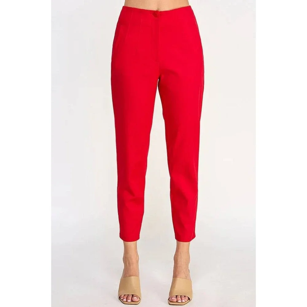 Milk & Honey Women's Red XL High Waist Cigarette Ankle Pants with Seam Detail